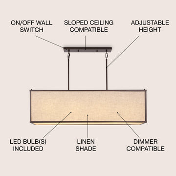 Cole 42" Minimalist Industrial Rectangular Linen Iron Linear LED Pendant - JONATHAN Y